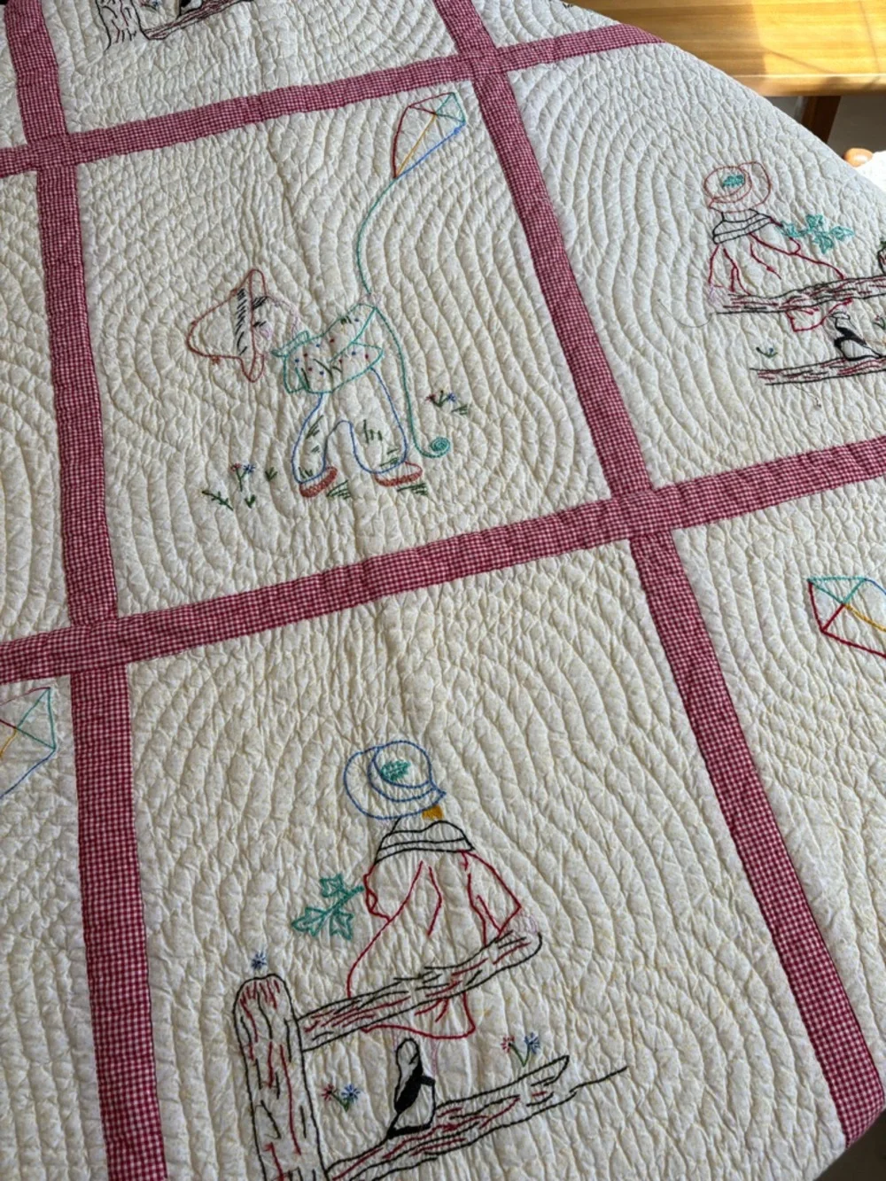 Vintage Embroidered Patchwork Quilt